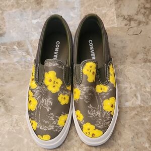 Converse Slip-On Shoes - Yellow Floral on Gray